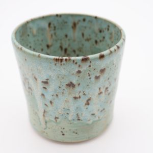 Mug / Cache pot céramique fait main — bleu-vert moucheté