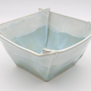 Saladier en Grès Émaillé Vert d'Eau & Blanc — Céramique Artisanal