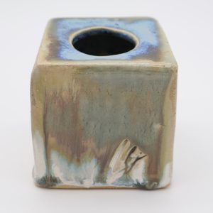 Vase cube céramique fait main coulures bleu-vert