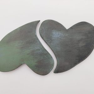 Dessous de plat céramique fait main duo forme cœur vert-bleu